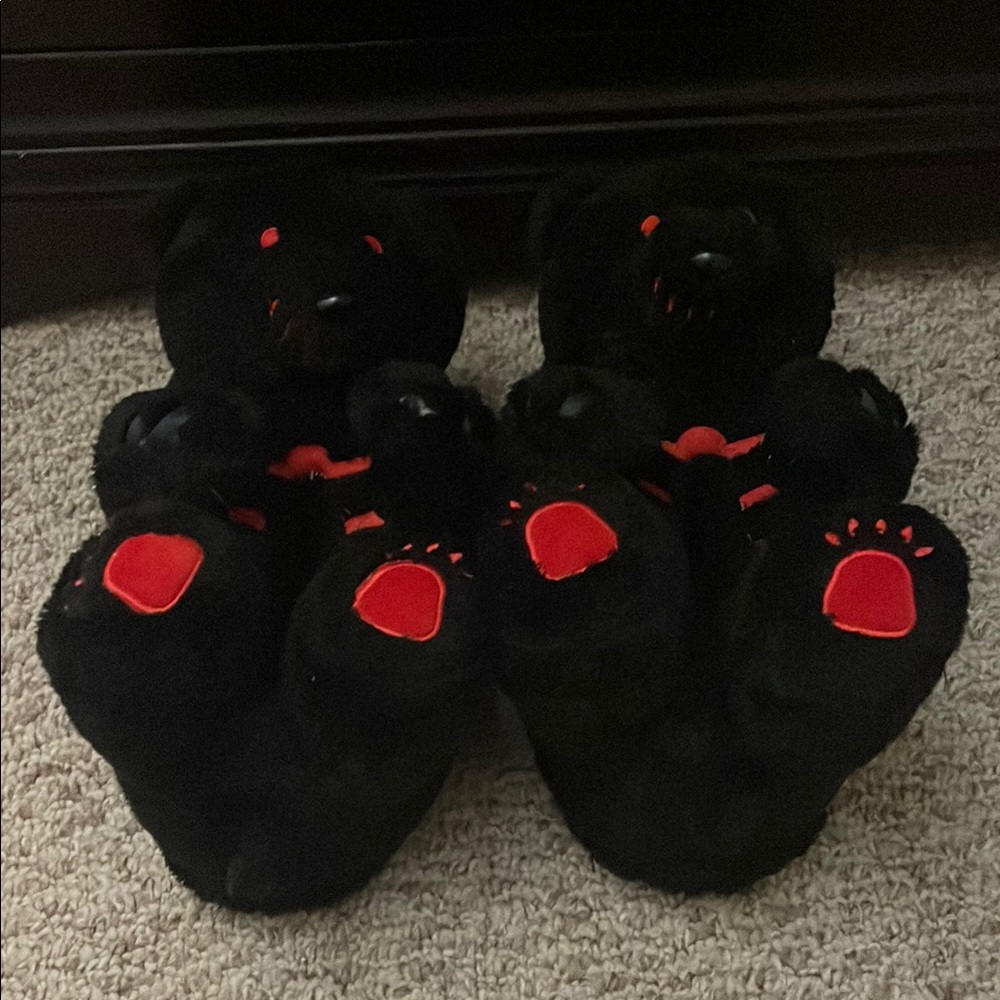 Dolls Kill Black and Red Bear Slippers